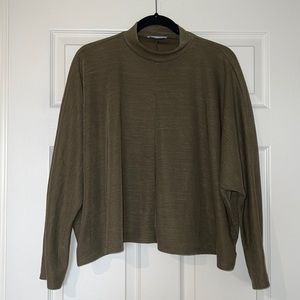 Zara Basic Olive Green Long Sleeved Mock Neck Top Size Small